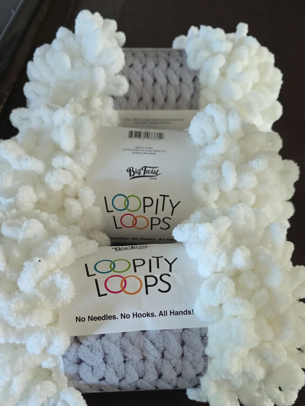 Bernat Cozy Loop Plush Yarn - Gray & White